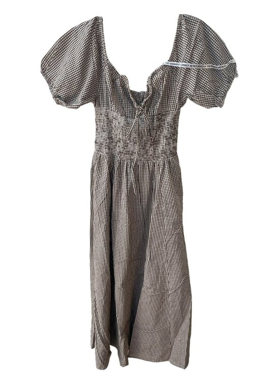 Esme Dresses & Skirts - Esmee Exclusive Brown & Cream Gingham Smocked Midi Dress Puff Sleeves Sz 12 NWT